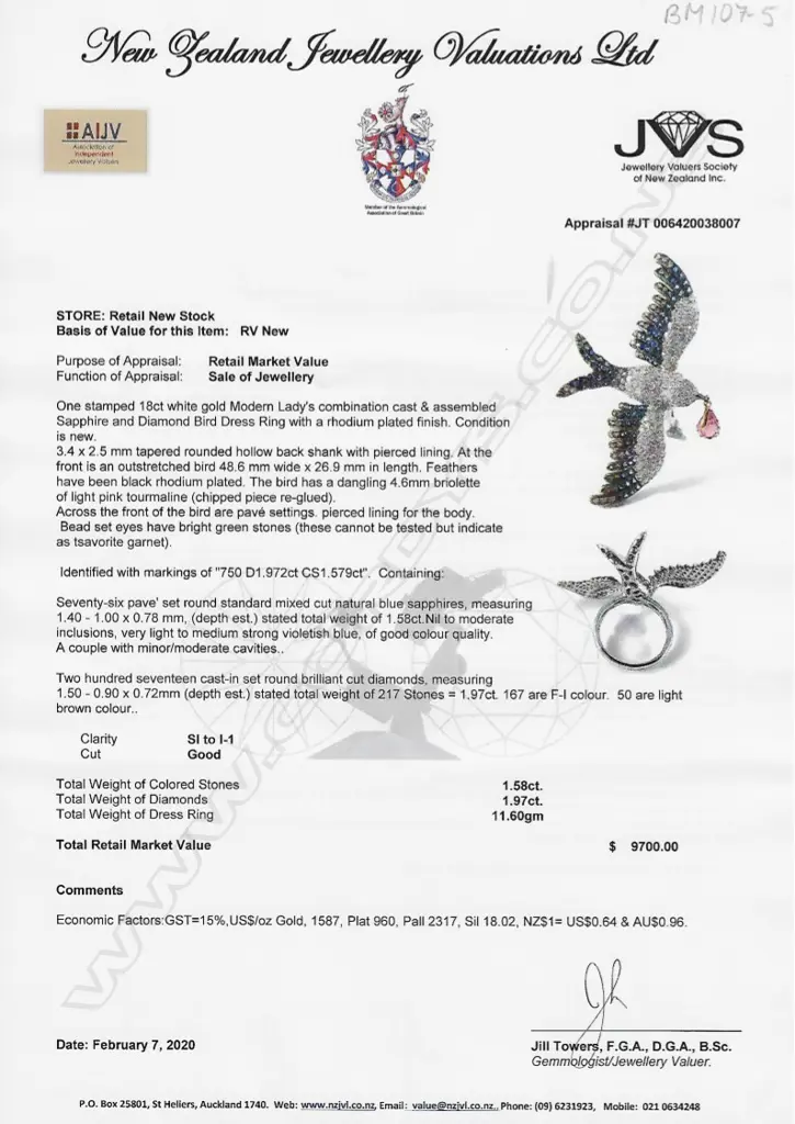 A uniquely designed 18ct. white gold diamond and sapphire ring Image 1++