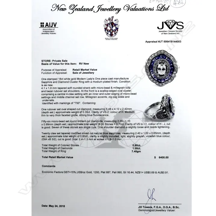 A modern Belle Époque-style 18ct. white gold sapphire and diamond cluster ring Image 1++