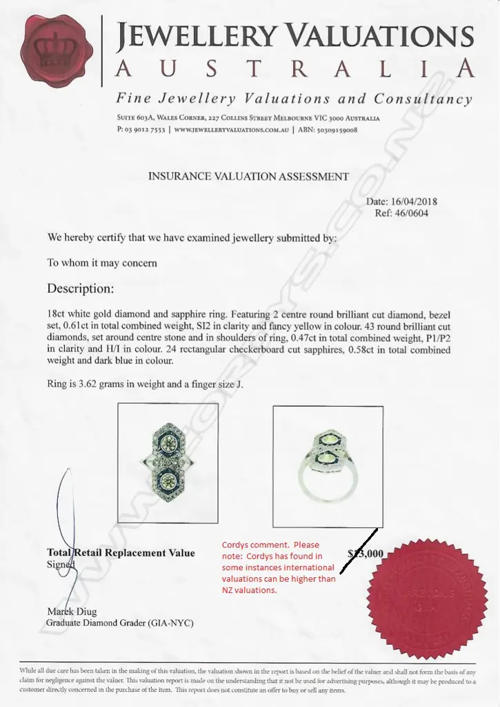 An 18ct. white gold diamond and sapphire Art Deco style ring Image 1++