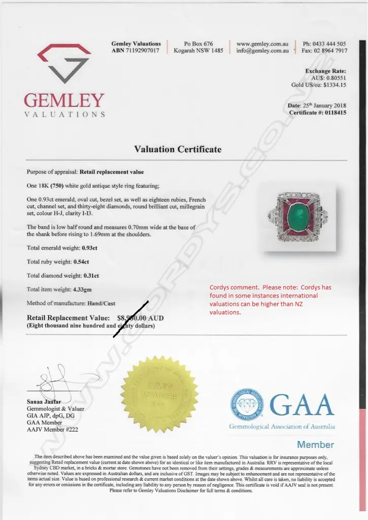 An 18ct white gold emerald ruby and diamond ring Image 1++