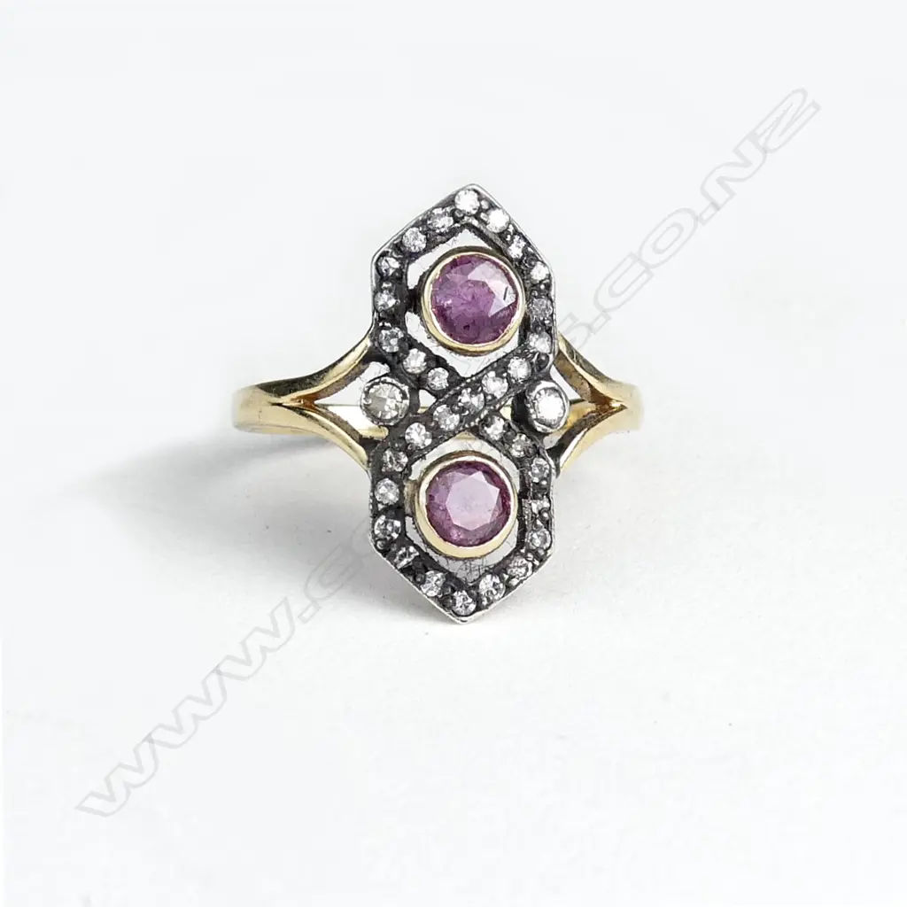 A 15ct gold silver diamond and ruby ring Image 1++