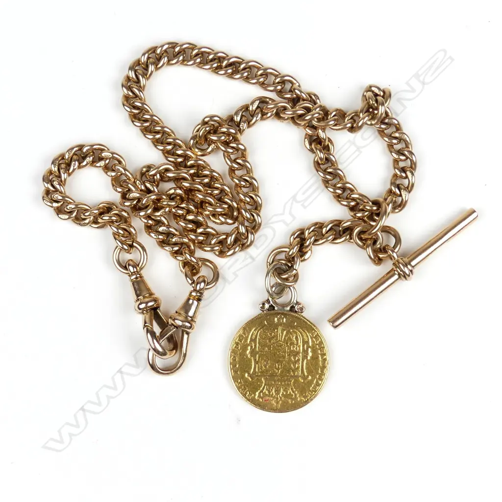 A heavy 9ct rose gold chain with a sovereign Image 1++