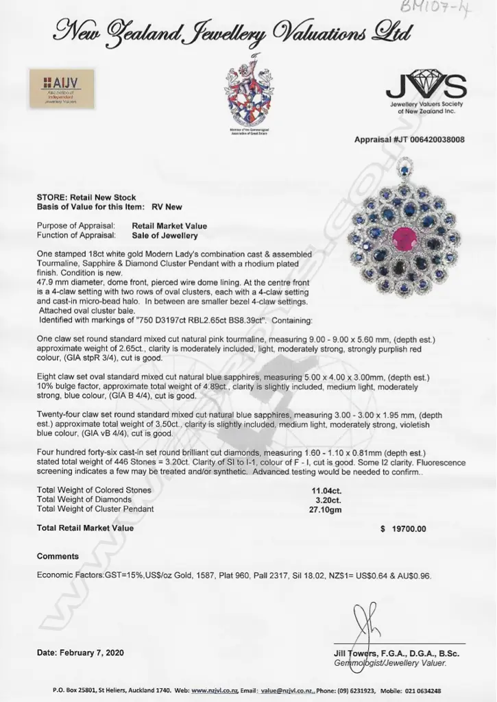 A large and impressive 18ct. white gold sapphire and diamond disc form pendant Image 1++