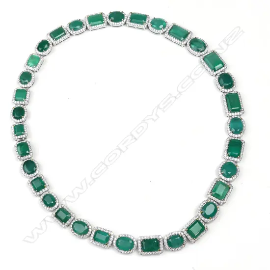 An impressive platinum emerald and diamond necklace