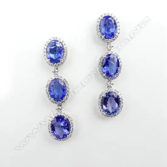 A pair of 14ct white gold tanzanite and diamond drop earrings