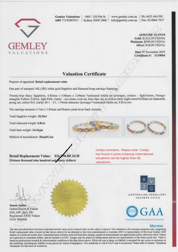A pair of 14ct white gold sapphire and diamond hoop earrings Image 1++