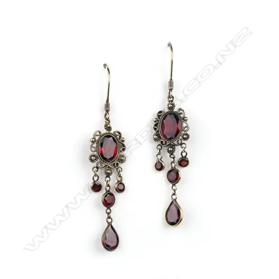 A pair of 9ct gold and garnet earrings