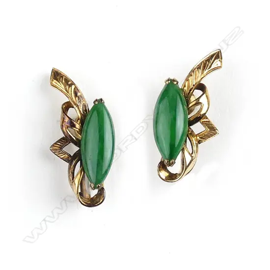 A pair of vintage 14ct gold and jade earrings