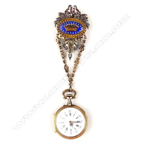 A late 19thC French gold chatelaine watch