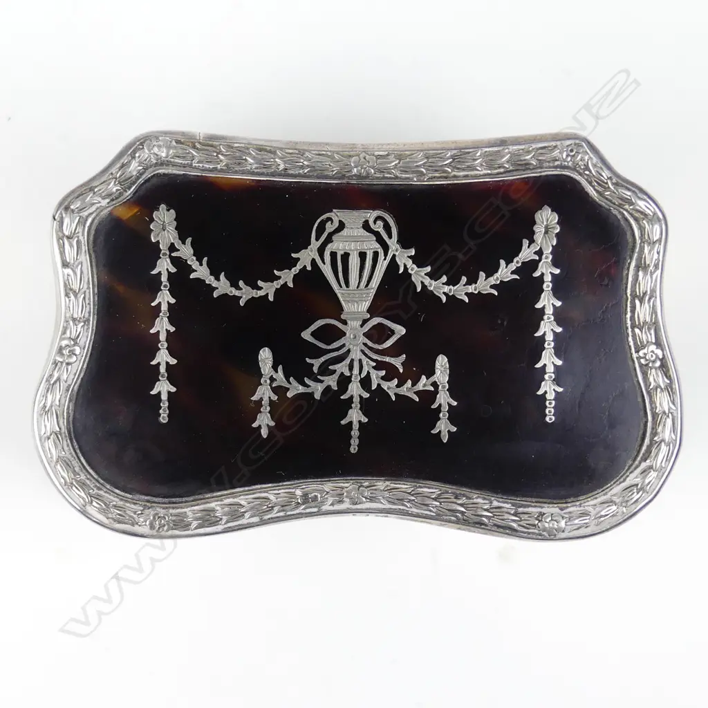 An Edwardian silver and tortoiseshell pique work jewel box Image 1++