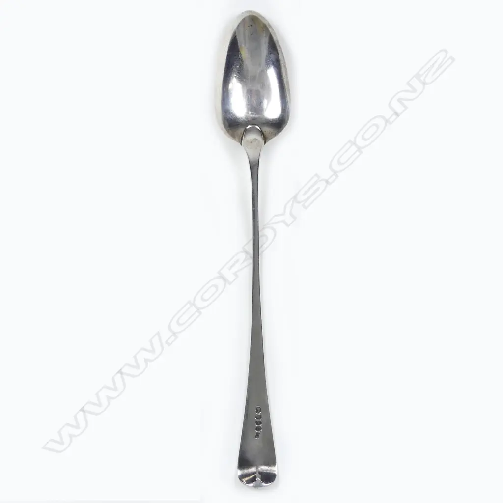 A George III silver fiddle pattern gravy straining spoon Image 1++