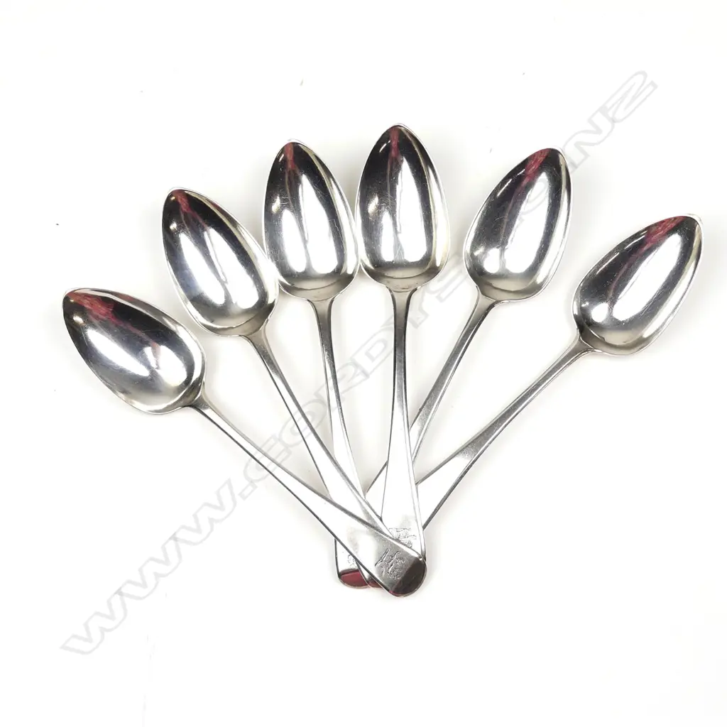 A set of six George III silver Old English pattern tablespoons Image 1++