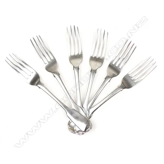 A set of six Georgian silver fiddle pattern table forks