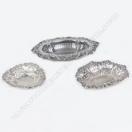 Three silver bonbon dishes