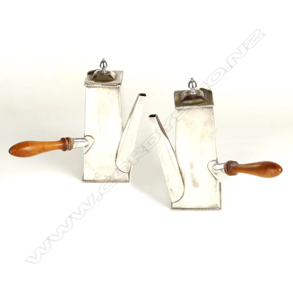 A pair of Edwardian silver plated chocolate pots Image 1++