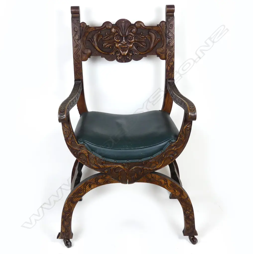 A Victorian oak curule chair Image 1++