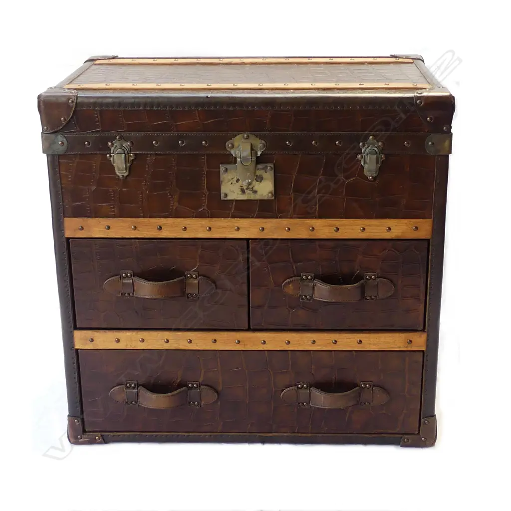 A modern designer crocodile type leather trunk form chest Image 1++