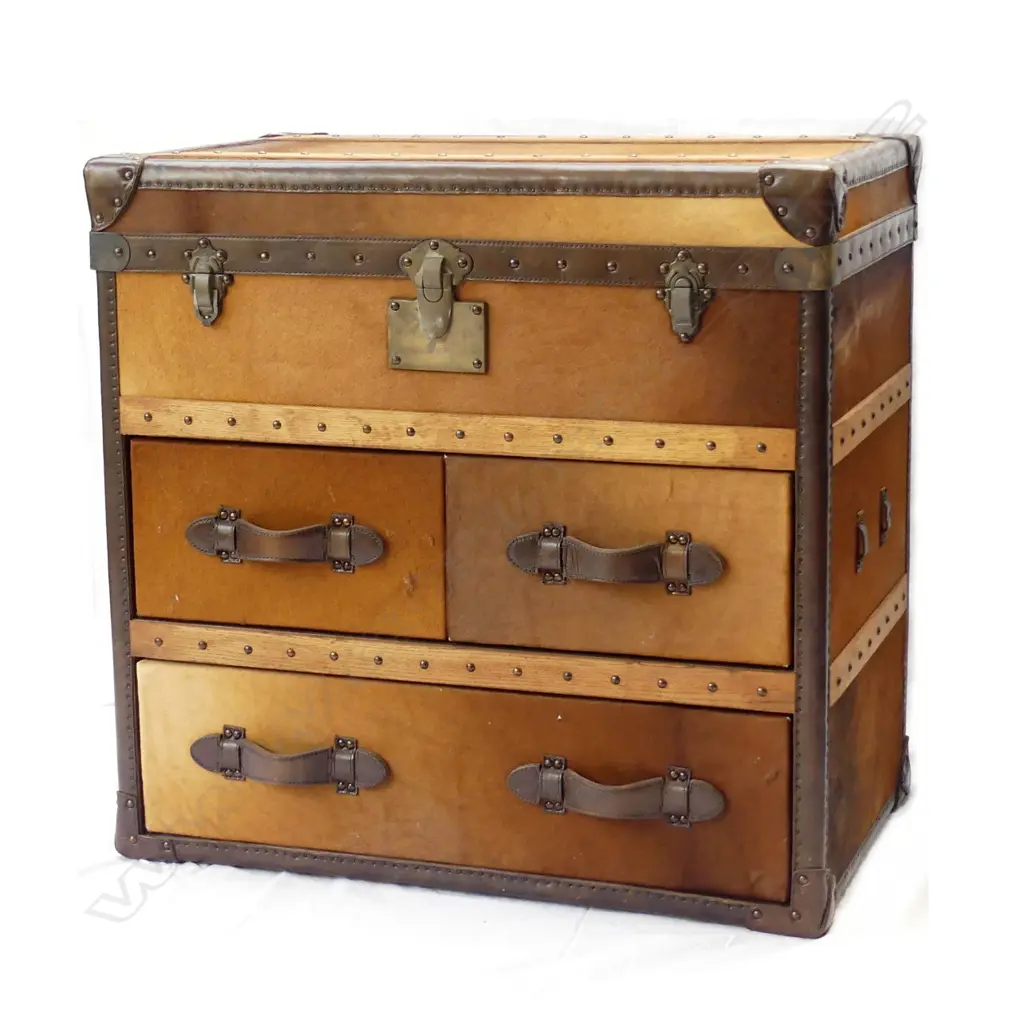 A modern designer pony hide and leather 'steamer' type trunk form chest Image 1++