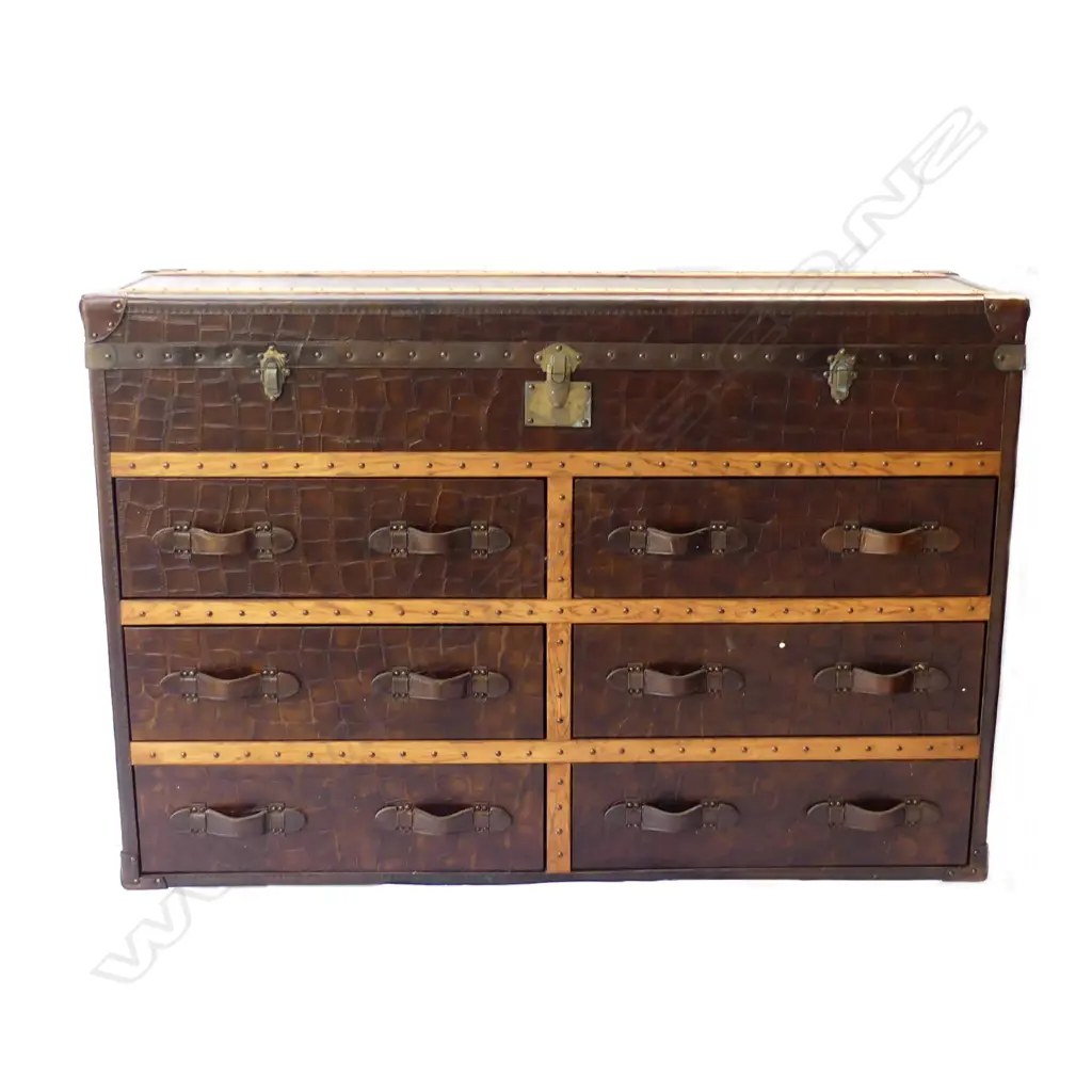 A modern designer crocodile type leather studded 'steamer' large trunk form chest Image 1++
