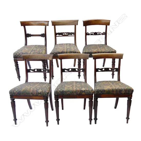 A harlequin set of six Regency rosewood dining chairs