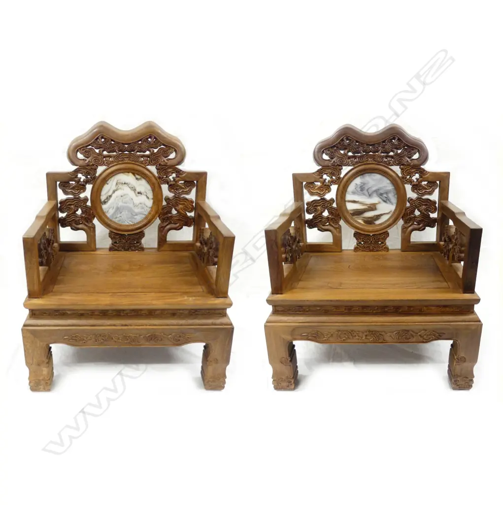 A pair of Chinese rosewood ‘throne’ chairs Image 1++
