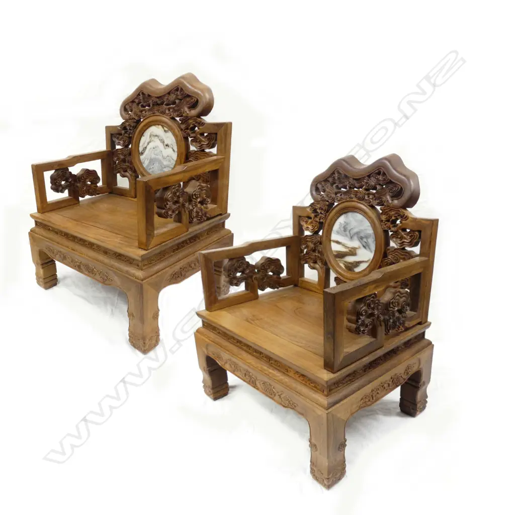 A pair of Chinese rosewood ‘throne’ chairs Image 1++