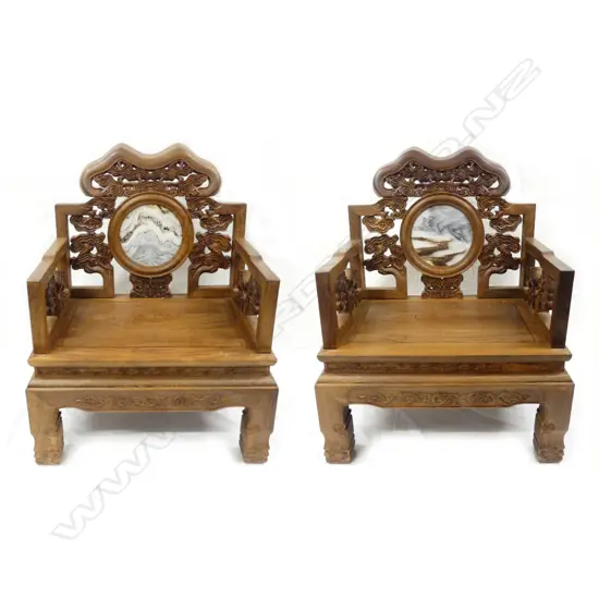 A pair of Chinese rosewood ‘throne’ chairs
