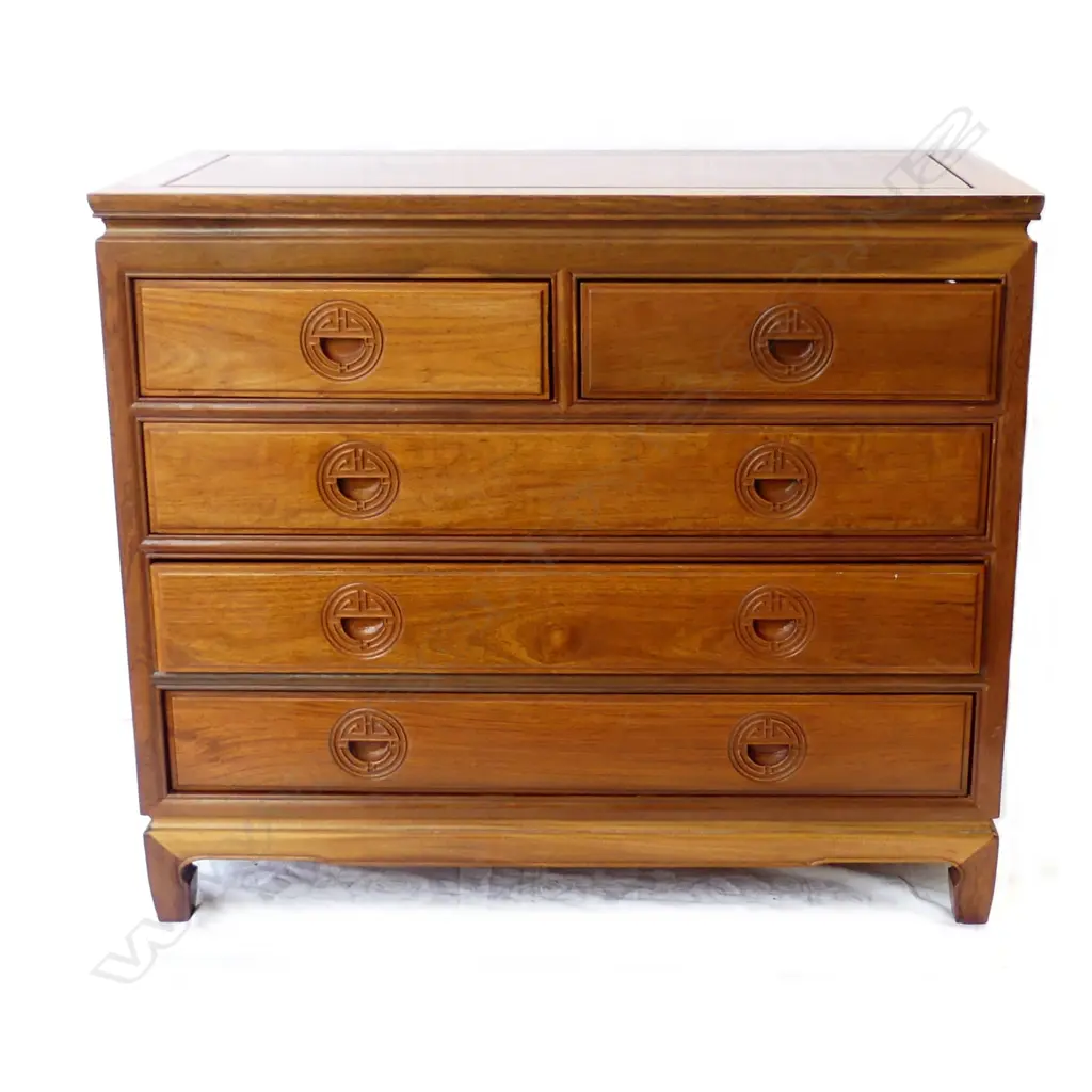 A yellow rosewood Chinese five drawer chest Image 1++