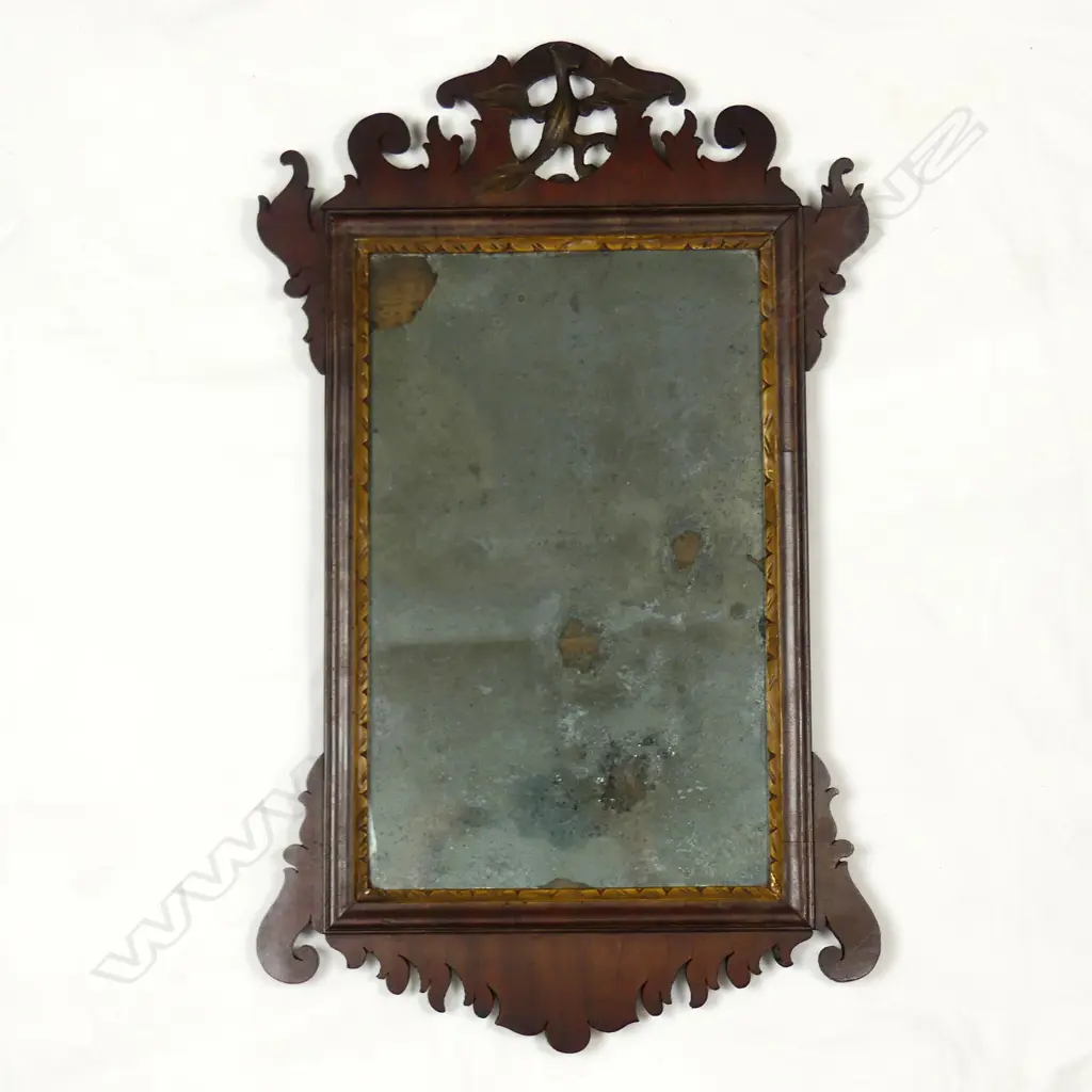 A George III mahogany fretwork framed wall mirror Image 1++