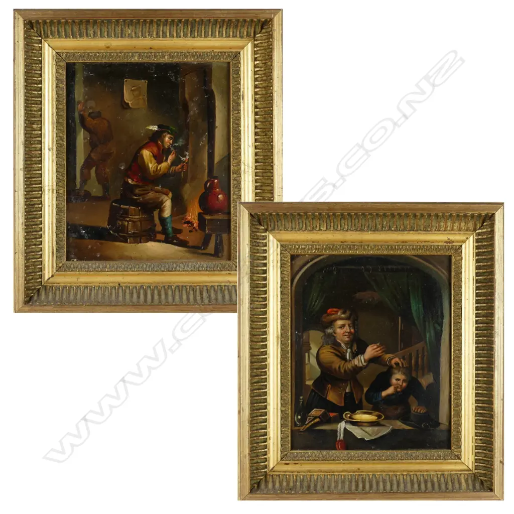 A pair of 18thC style oils on board Image 1++