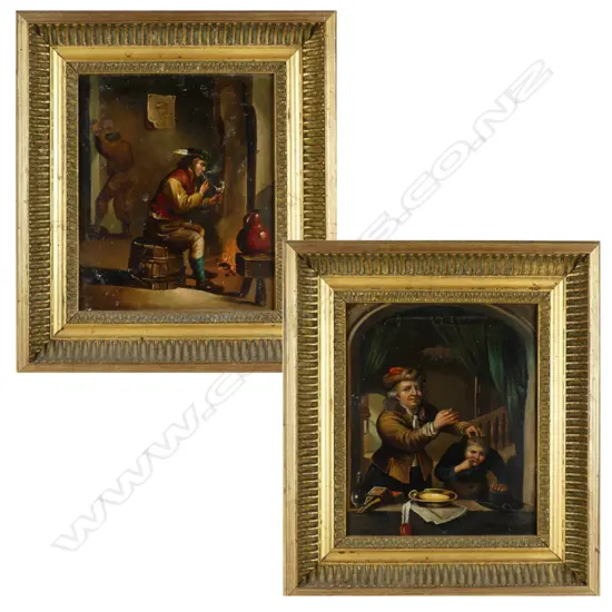 A pair of 18thC style oils on board