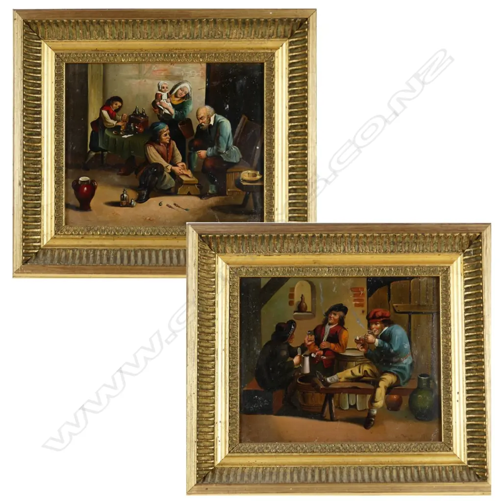 A pair of 18thC style oils on board Image 1++