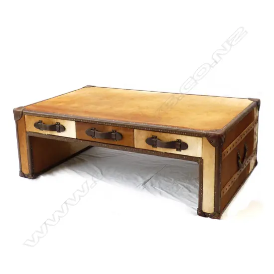 DESIGNER PONY HIDE & LEATHER STUDDED TABLE/OTTOMAN 