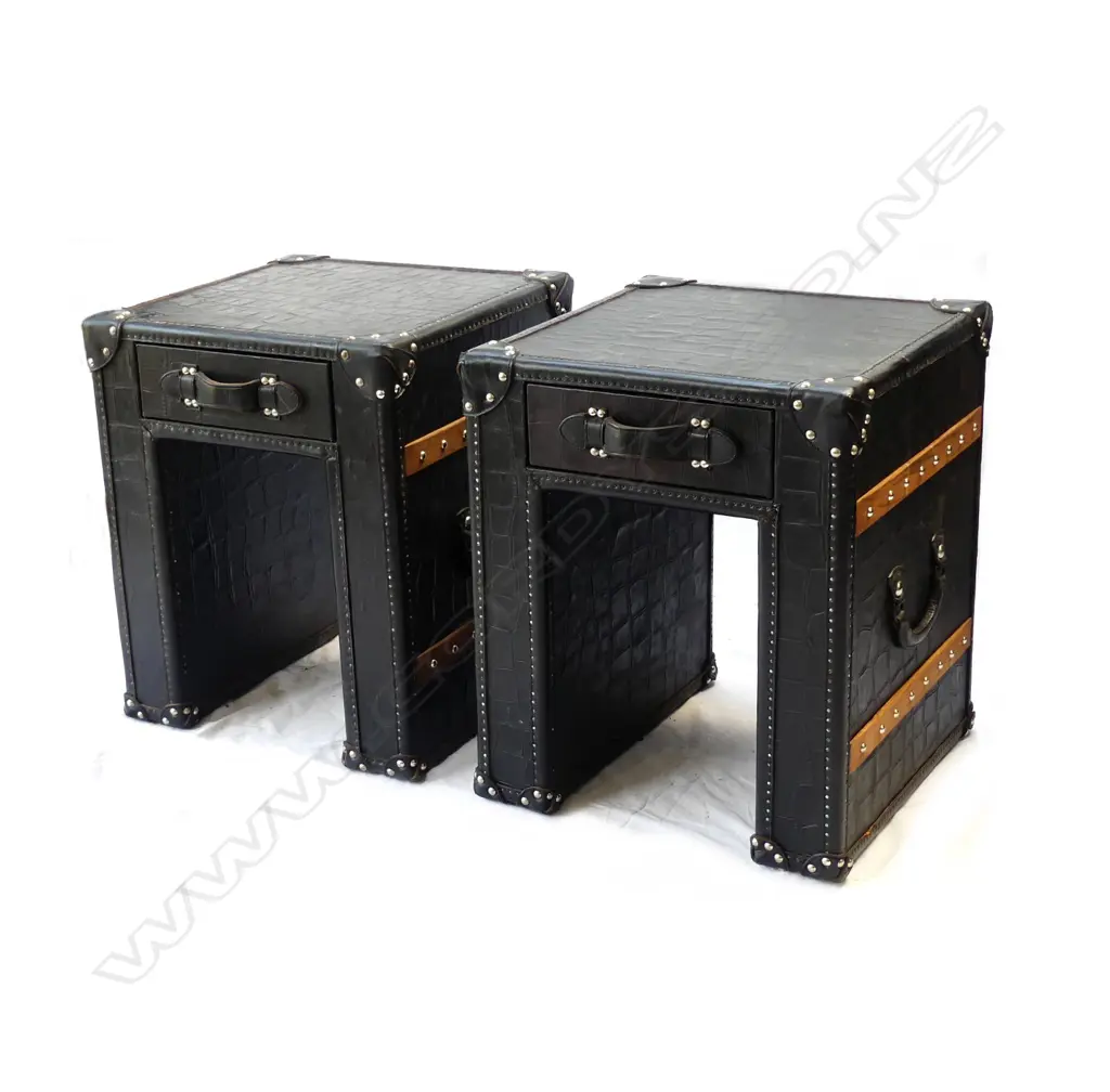 DESIGNER PONY HIDE & LEATHER STUDDED PR BEDSIDE CABS Image 1++