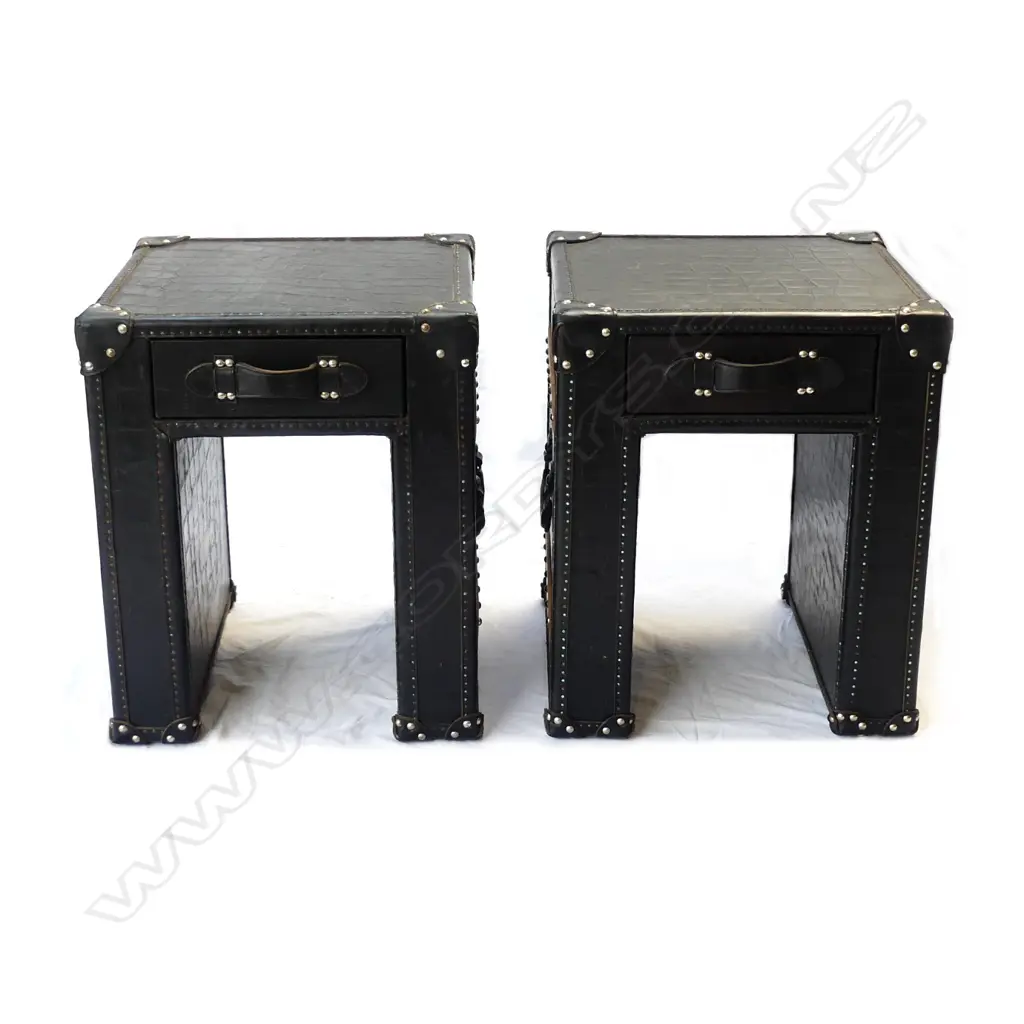 DESIGNER PONY HIDE & LEATHER STUDDED PR BEDSIDE CABS Image 1++