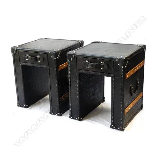 DESIGNER PONY HIDE & LEATHER STUDDED PR BEDSIDE CABS