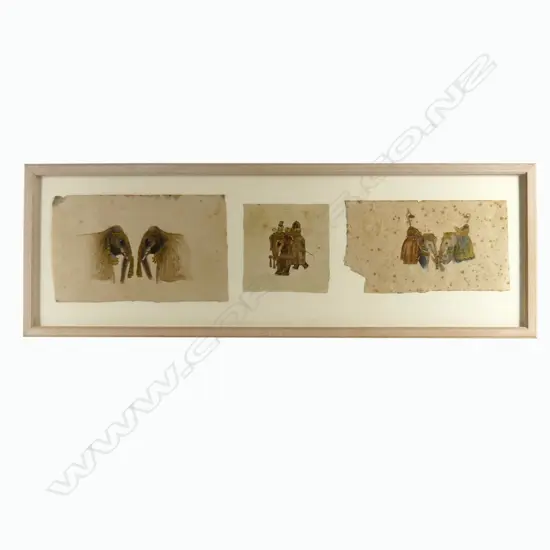 3 INDIAN WATERCOLOUR PAINTINGS IN SINGLE FRAME