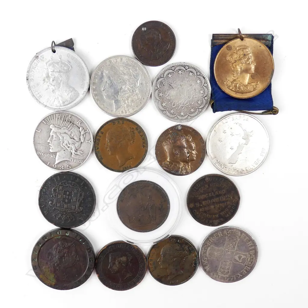 16 assorted old coins medallions and tokens Image 1++