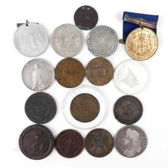 16 assorted old coins medallions and tokens