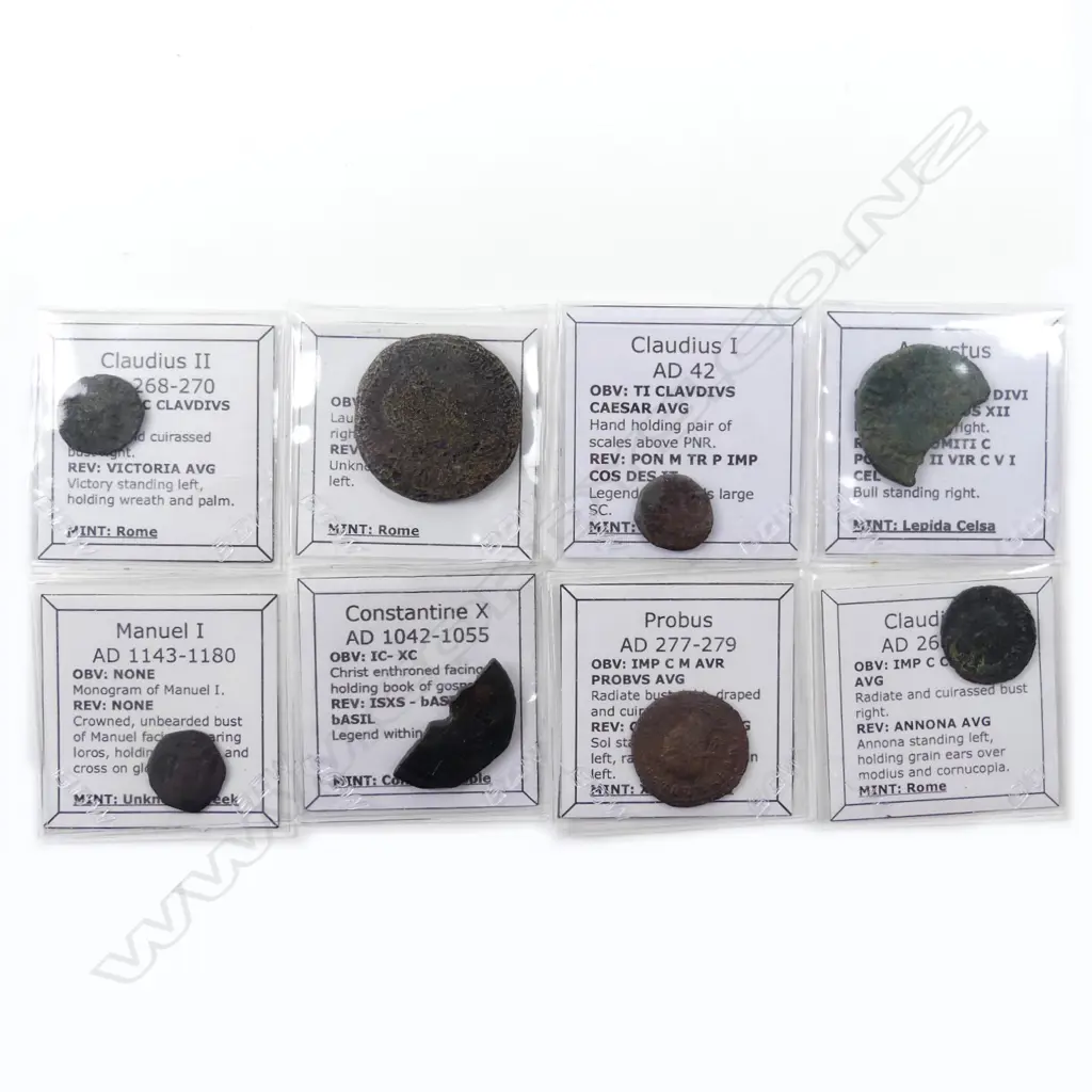 Eight ancient Roman and Greek coins Image 1++