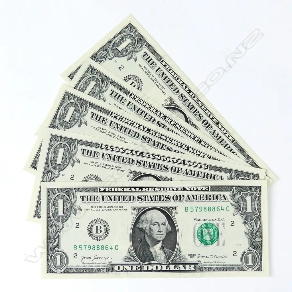 Five UNC US$1 banknotes Image 1++