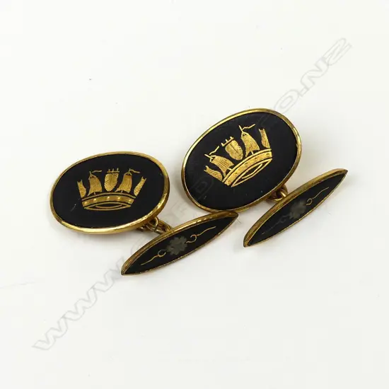 A pair of vintage Japanese damascene naval cufflinks