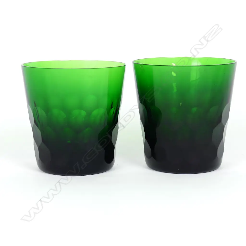 Two St Louis (France) green glass beakers Image 1++