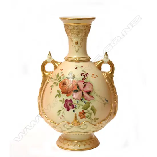 A late Victorian Royal Worcester hand painted baluster urn