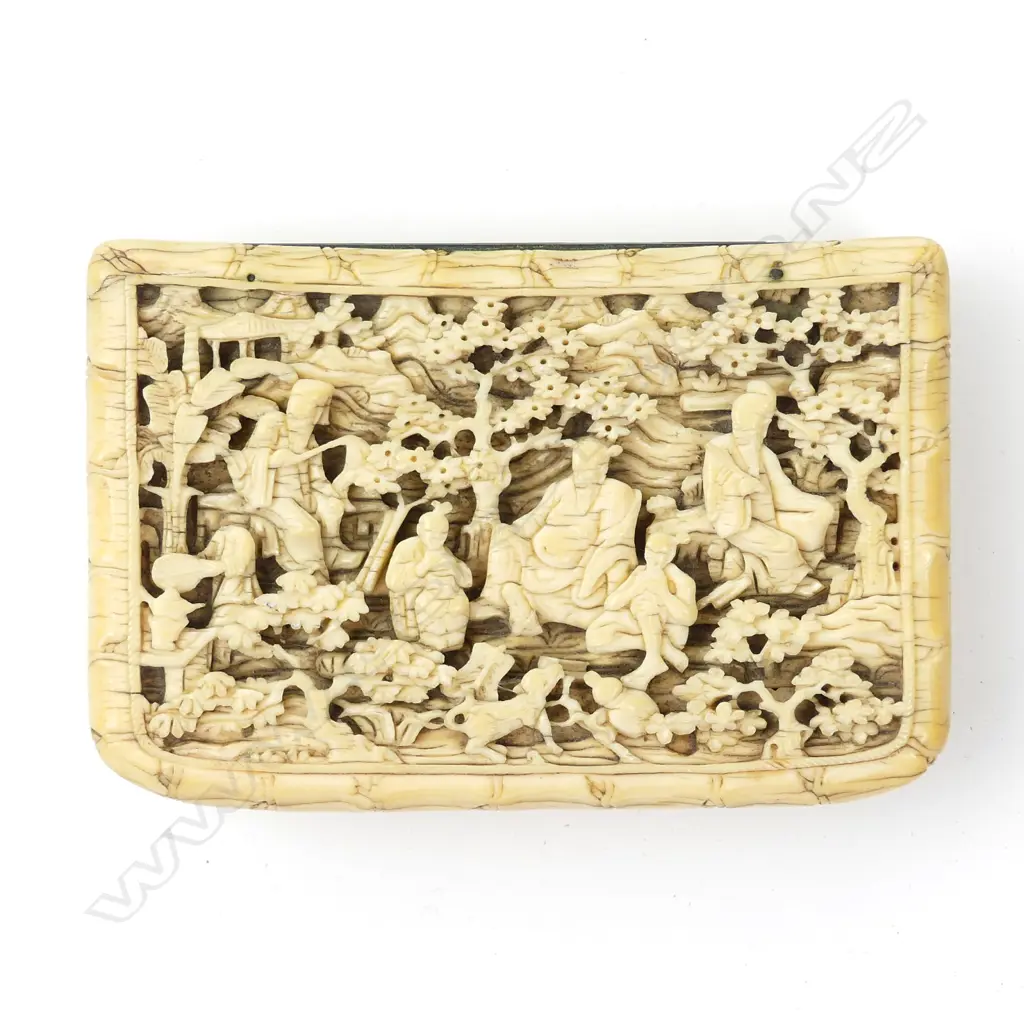 An old Chinese intricately carved ivory box Image 1++