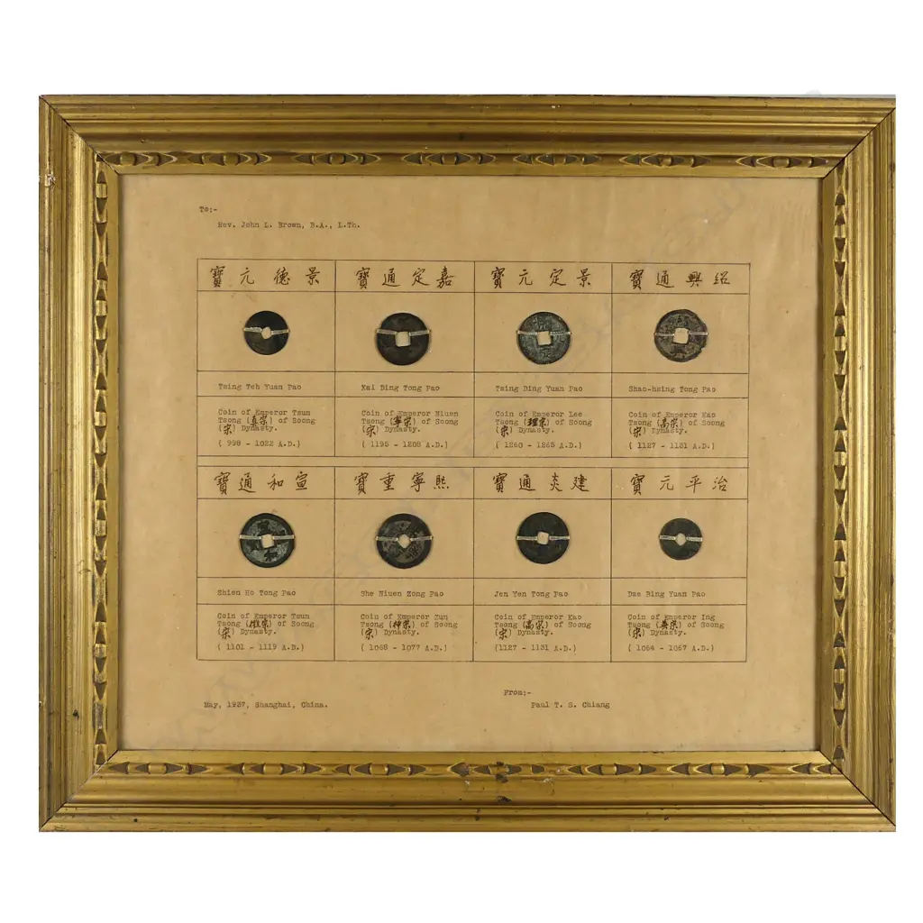A framed display of eight coins of the Song dynasty Image 1++