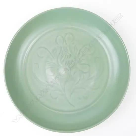 An antique possibly Ming Longquan celadon large dish