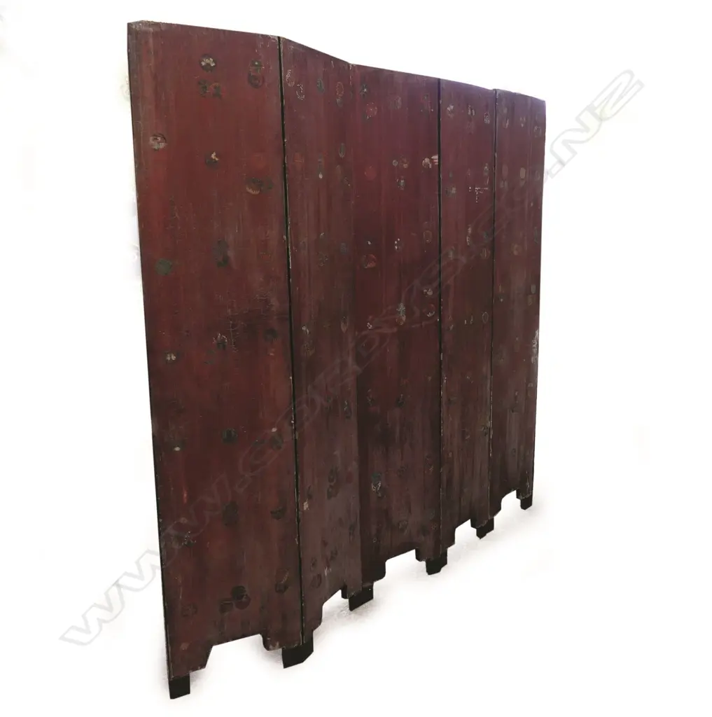 A Chinese Qing black lacquered and hardstone set six-panel screen Image 1++