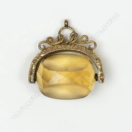 A good 19thC 9ct yellow gold and citrine fob seal
