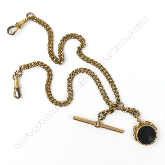 A late 19thC rolled gold curb link Albert chain
